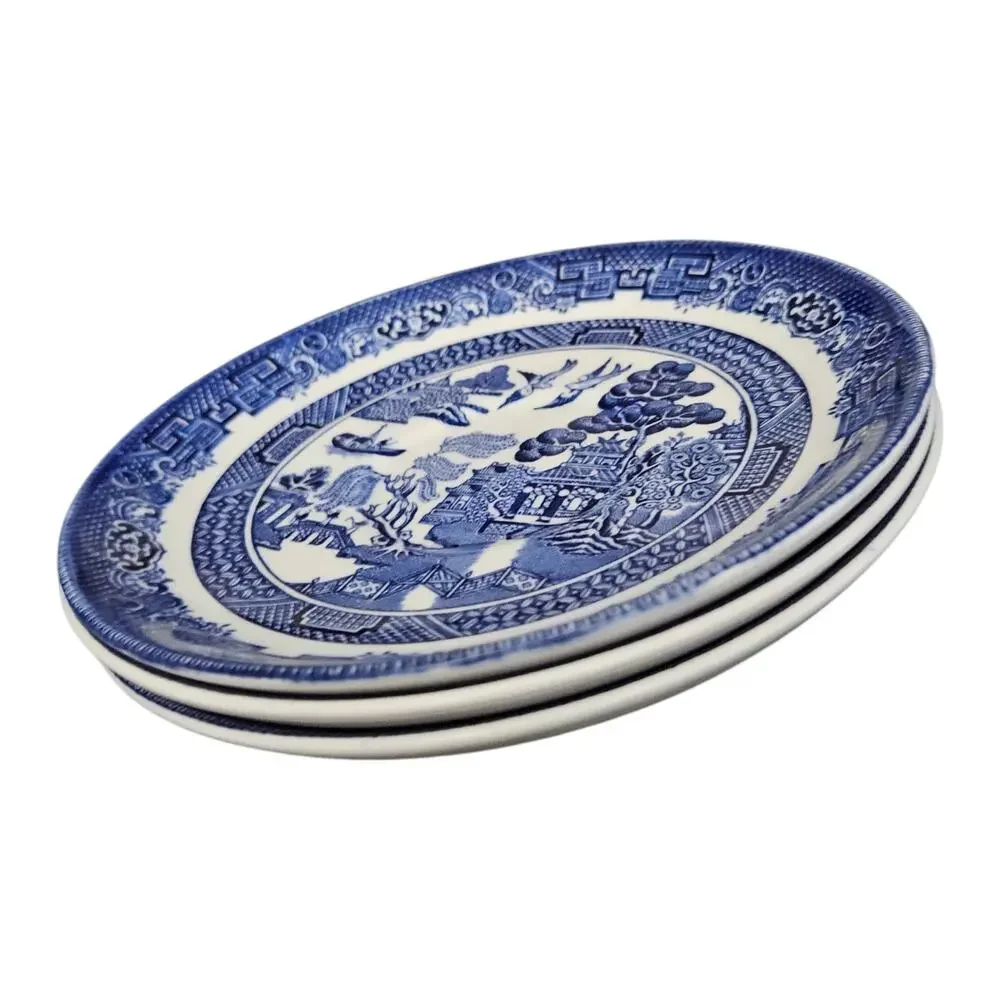 Johnson Bros Blue Willow Saucer Set of 3 Made in England Blue & White China